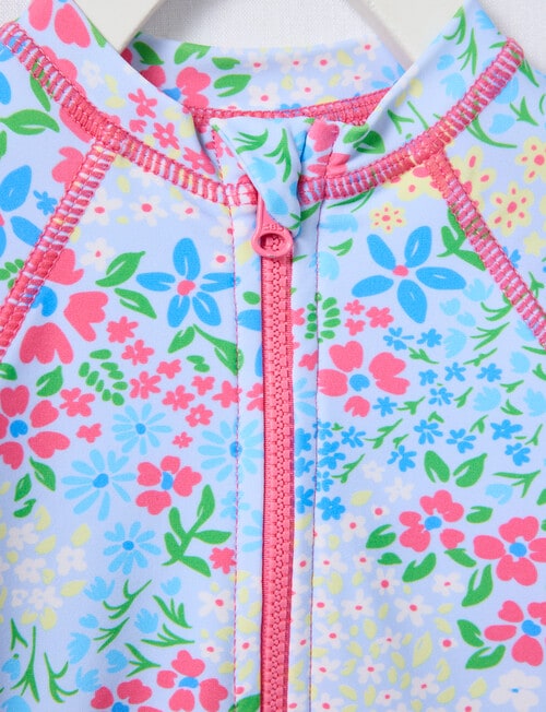 Teeny Weeny Swim Long Sleeve Swimsuit, Blue Floral product photo View 04 L