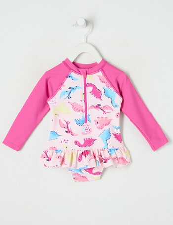 Teeny Weeny Dino Long Sleeve Swimsuit, Pink product photo