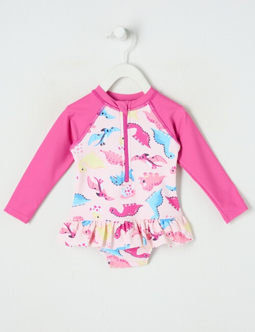 Teeny Weeny Dino Long Sleeve Swimsuit, Pink product photo