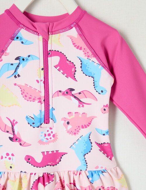 Teeny Weeny Dino Long Sleeve Swimsuit, Pink product photo View 03 L
