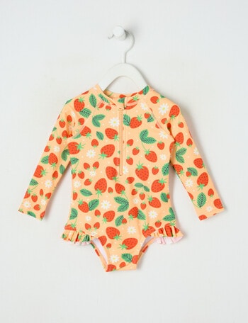 Teeny Weeny Strawberry Long Sleeve Swimsuit, Peach Jelly product photo