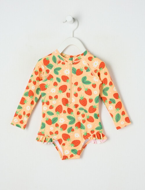 Teeny Weeny Strawberry Long Sleeve Swimsuit, Peach Jelly product photo