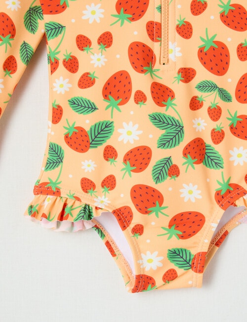 Teeny Weeny Strawberry Long Sleeve Swimsuit, Peach Jelly product photo View 03 L