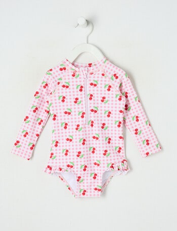 Teeny Weeny Cherry Long Sleeve Swimsuit, Pink product photo