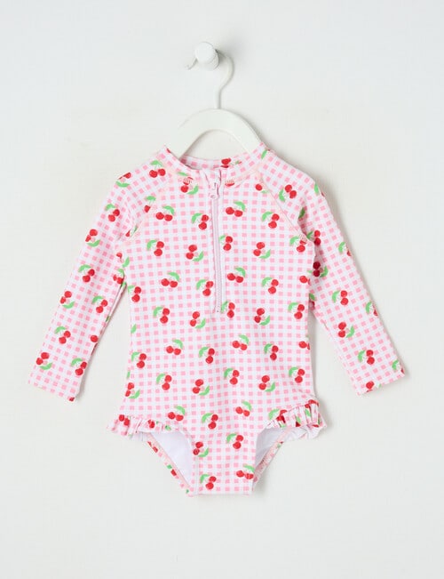 Teeny Weeny Cherry Long Sleeve Swimsuit, Pink product photo