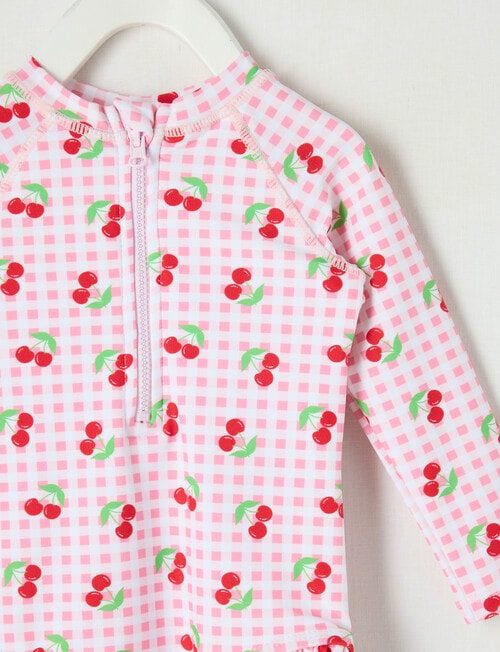 Teeny Weeny Cherry Long Sleeve Swimsuit, Pink product photo View 02 L