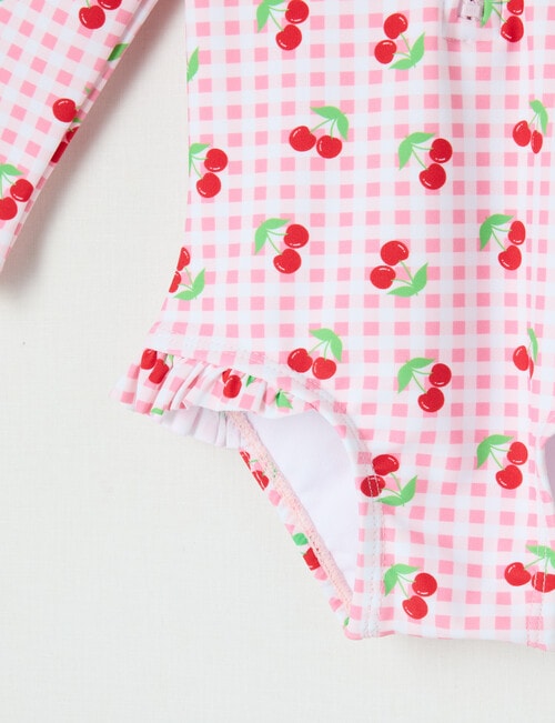 Teeny Weeny Cherry Long Sleeve Swimsuit, Pink product photo View 03 L