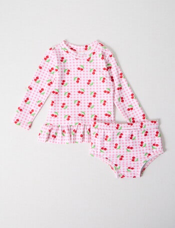 Teeny Weeny Cherry Long Sleeve Swim Set, 2-Piece, Pink product photo