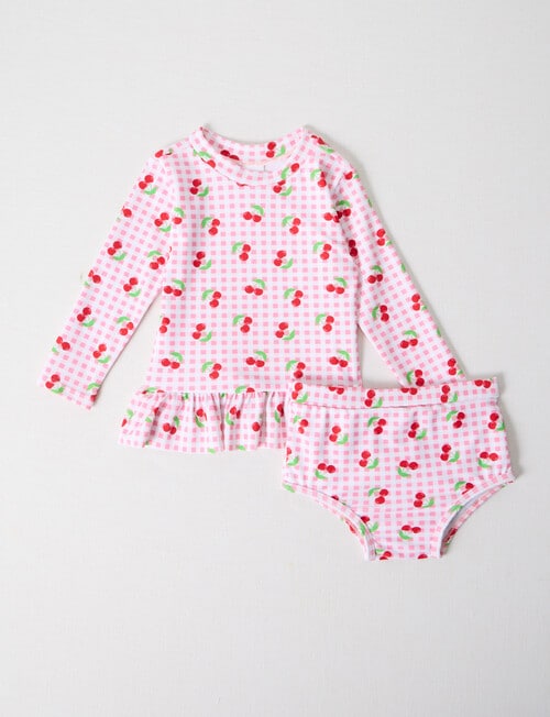 Teeny Weeny Cherry Long Sleeve Swim Set, 2-Piece, Pink product photo