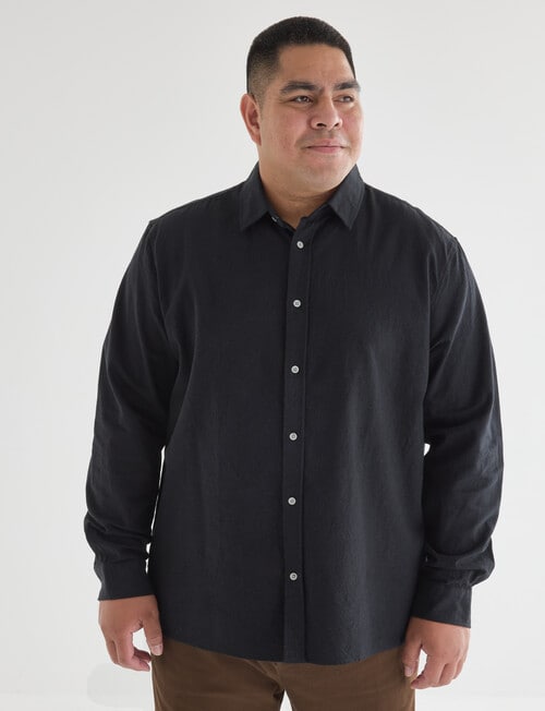 Gasoline King Size Linen Blend Long Sleeve Shirt, Black product photo