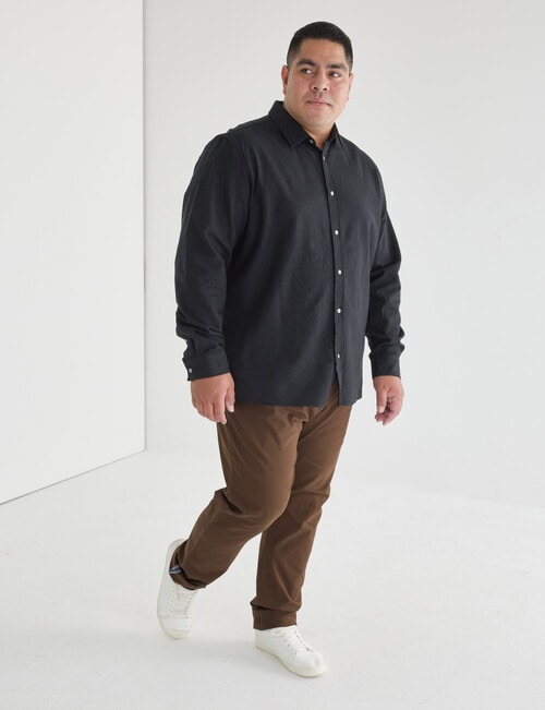 Gasoline King Size Linen Blend Long Sleeve Shirt, Black product photo View 03 L