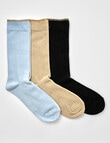 Jockey Woman Gold Top Crew Socks, 3-Pack, Blue, Fawn & Black, 3-8 product photo