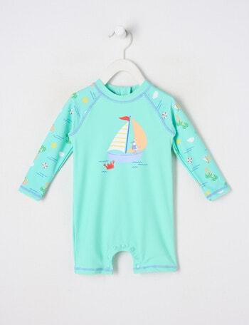 Teeny Weeny Sailboat Long Sleeve Rash Suit, Mint product photo