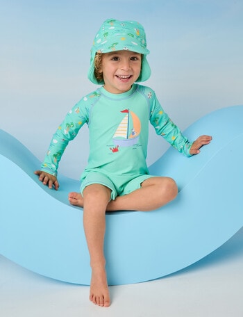 Teeny Weeny Sailboat Long Sleeve Rash Suit, Mint product photo