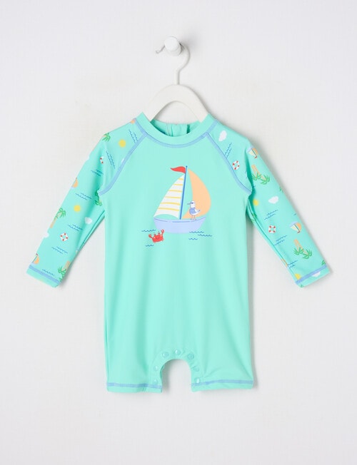 Teeny Weeny Sailboat Long Sleeve Rash Suit, Mint product photo