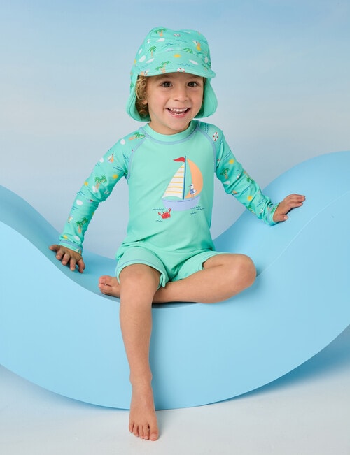 Teeny Weeny Sailboat Long Sleeve Rash Suit, Mint product photo