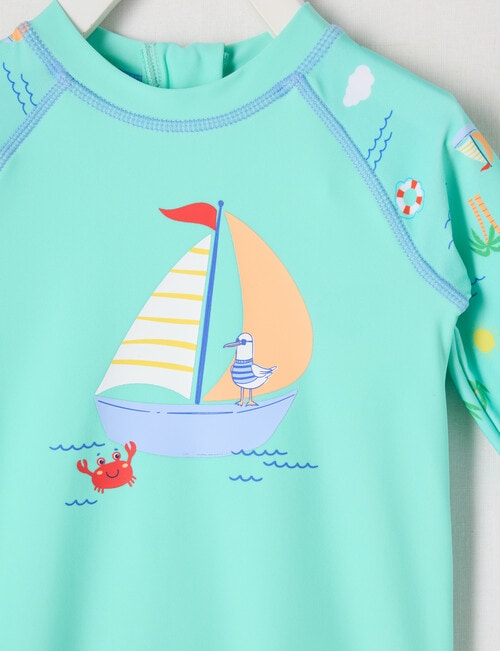 Teeny Weeny Sailboat Long Sleeve Rash Suit, Mint product photo View 03 L