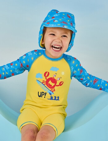 Teeny Weeny Crab Long Sleeve Rash Suit, Yellow product photo