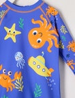 Teeny Weeny Octopus Long Sleeve Rash Suit, Blue product photo View 03 S