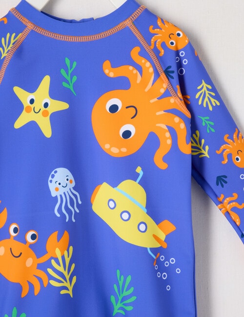 Teeny Weeny Octopus Long Sleeve Rash Suit, Blue product photo View 03 L