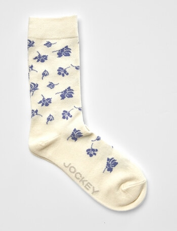 Jockey Woman Wool Blend Crew Socks, White Blue Flower, 3-8 product photo