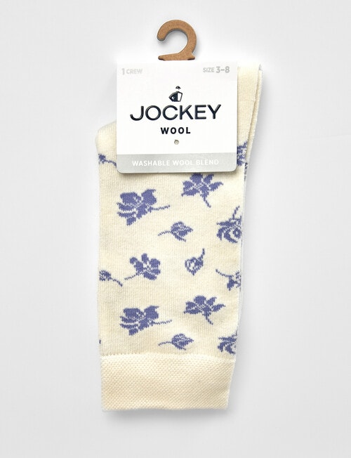 Jockey Woman Wool Blend Crew Socks, White Blue Flower, 3-8 product photo View 02 L