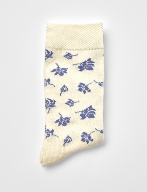 Jockey Woman Wool Blend Crew Socks, White Blue Flower, 3-8 product photo View 04 L