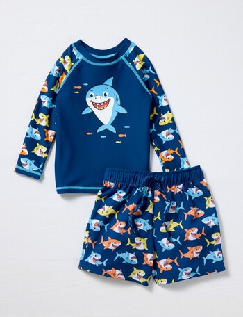 Teeny Weeny Swim Rash Top & Board Short Set, 2-Piece, Blue Shark product photo