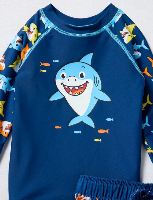 Teeny Weeny Swim Rash Top & Board Short Set, 2-Piece, Blue Shark product photo View 02 L