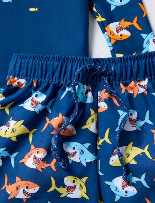 Teeny Weeny Swim Rash Top & Board Short Set, 2-Piece, Blue Shark product photo View 03 L