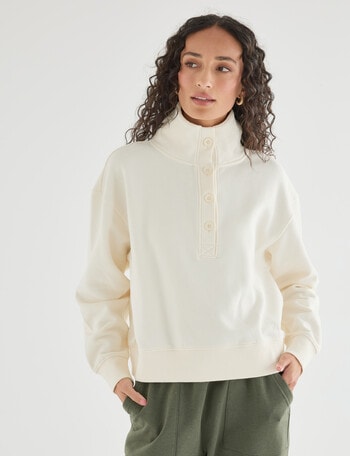 Zest Lounge Brushed 1/4 Button Sweater, Cream product photo