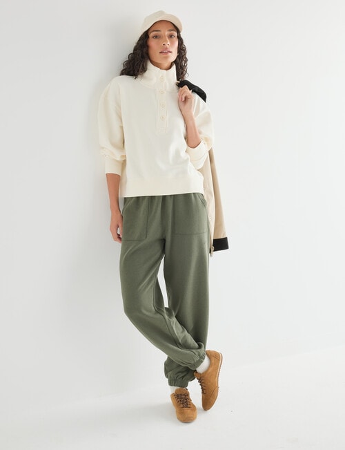 Zest Lounge Brushed 1/4 Button Sweater, Cream product photo View 03 L