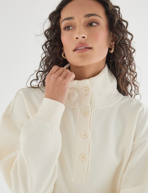 Zest Lounge Brushed 1/4 Button Sweater, Cream product photo View 04 L
