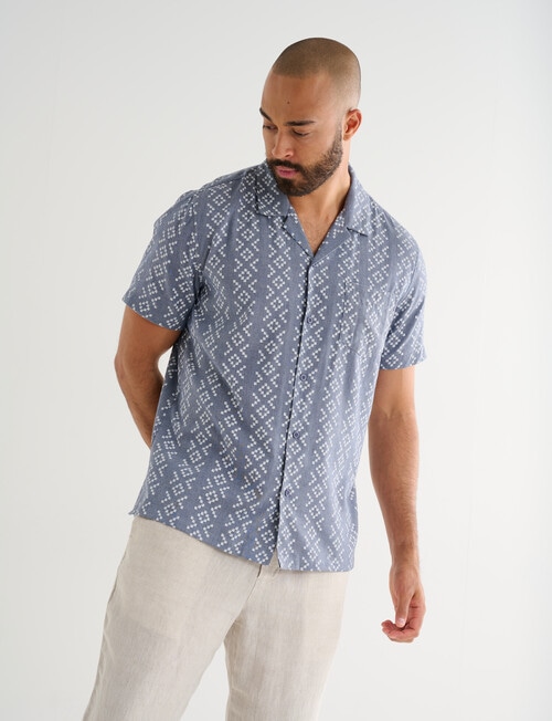 Gasoline Short Sleeve Ikat Shirt, Blue product photo