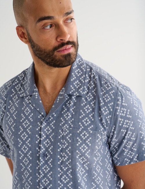Gasoline Short Sleeve Ikat Shirt, Blue product photo View 04 L