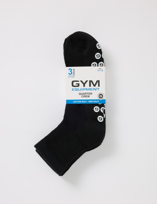 Gym Equipment Grip Quarter Crew Socks, 3-Pack, Black product photo View 02 L