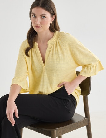 Whistle V-Neck Textured Knit Tee, Lemon product photo
