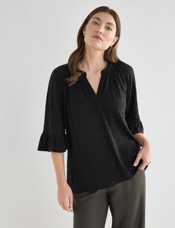 Whistle V-Neck Textured Knit Tee, Black product photo