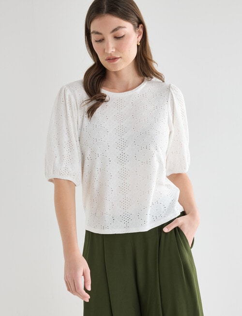 Whistle Broderie Knit Tee, Ivory product photo