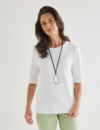 Ella J Classic Elbow Sleeve Tee, White product photo