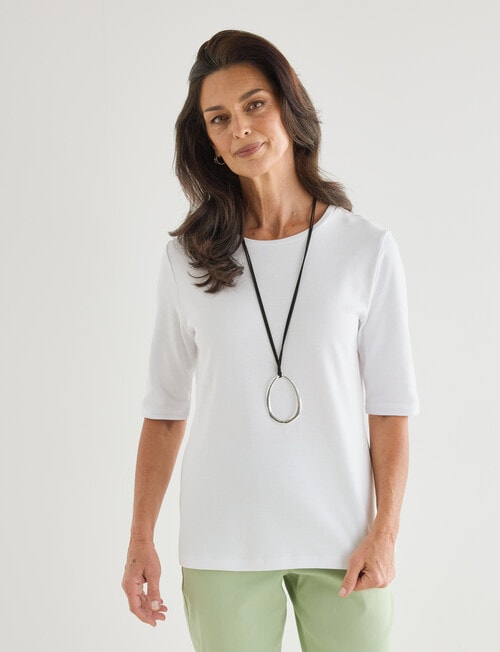 Ella J Classic Elbow Sleeve Tee, White product photo