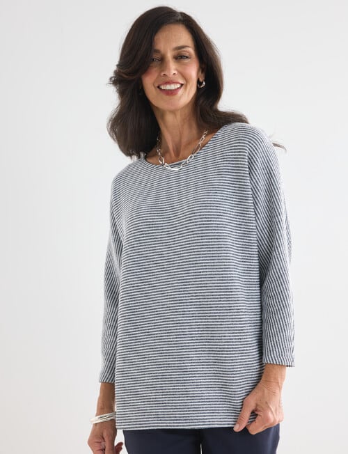 Ella J Batwing Stripe Top, Navy & White product photo View 05 L