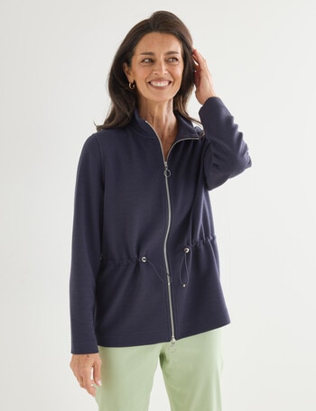 Ella J Zip Through Knit Sweatshirt, Navy product photo