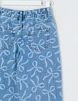 Mac & Ellie Bow All Over Print Wide Leg Jean, Washed Blue product photo View 02 S