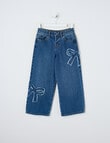Mac & Ellie Bow Applique Wide Leg Jean, Mid Blue product photo