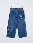 Mac & Ellie Bow Applique Wide Leg Jean, Mid Blue product photo