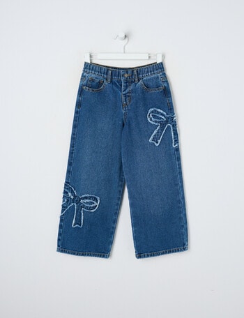 Mac & Ellie Bow Applique Wide Leg Jean, Mid Blue product photo