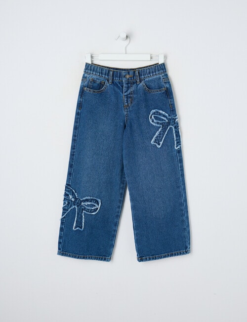 Mac & Ellie Bow Applique Wide Leg Jean, Mid Blue product photo