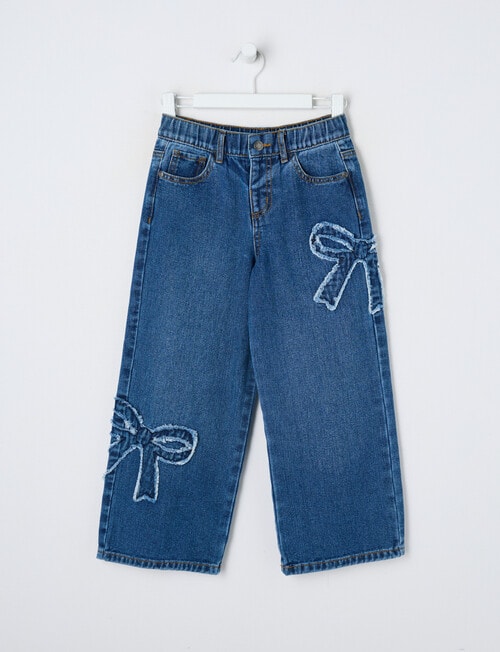 Mac & Ellie Bow Applique Wide Leg Jean, Mid Blue product photo