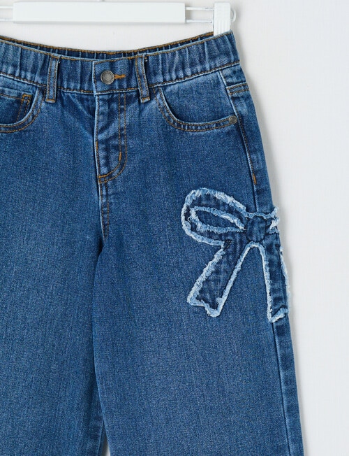 Mac & Ellie Bow Applique Wide Leg Jean, Mid Blue product photo View 03 L